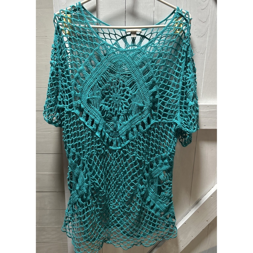 EST. 1946 Teal Crochet/Knit Open Weave Swim Cover-Up Women's Size 22/24W